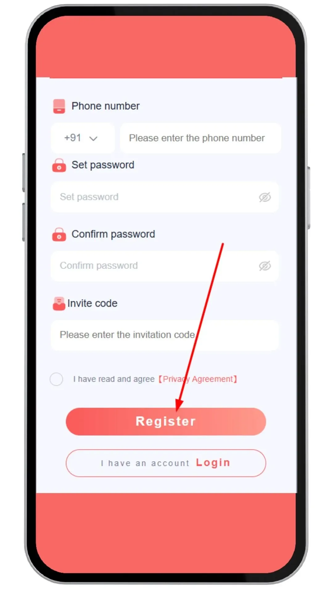Click on register button